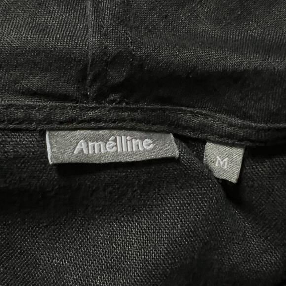 Amelline 100% Linen 3/4 Sleeve Cowl Neck Blouse Top Women's Size Medium Black - Picture 3 of 6